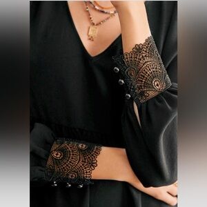 Sézane Aurena Black Lace Cuff Sleeve Dress S